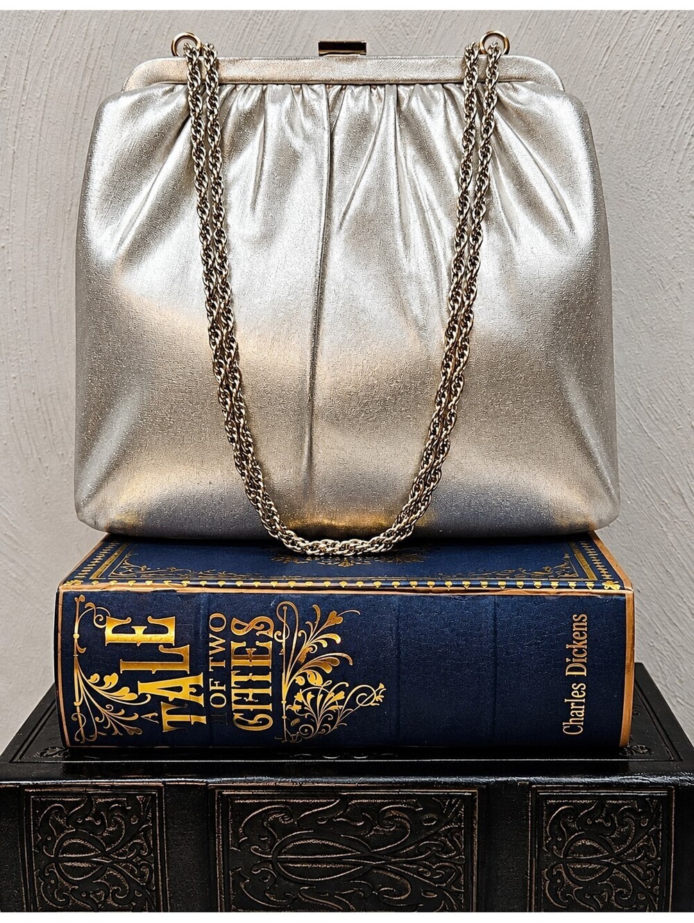 Vintage HL USA Harry Levine Silver Metallic Evening Bag Chain Purse 50s 60s